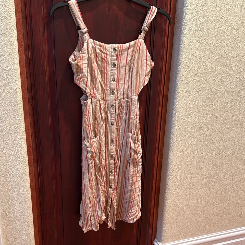 Rewind Red and Cream Striped Dress